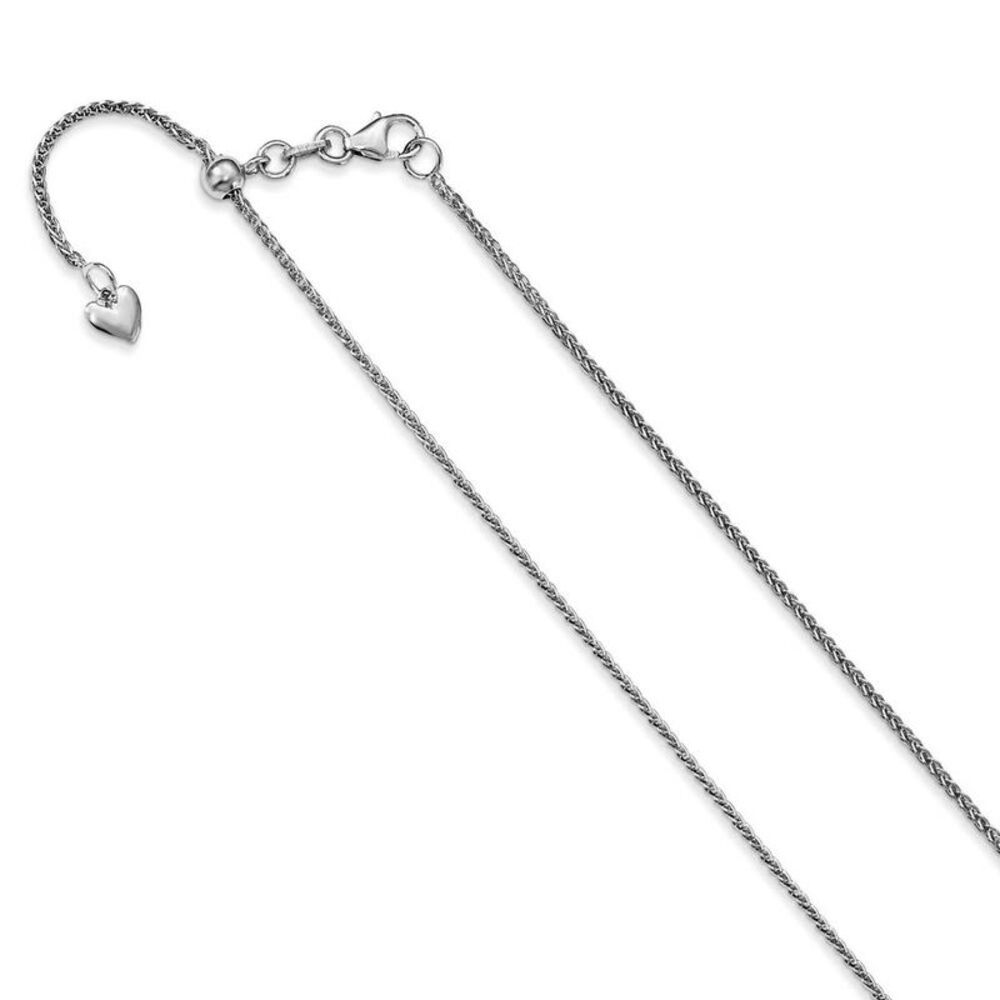 1mm 14k White Gold Adjustable Square Wheat Chain Necklace, 22 Inch